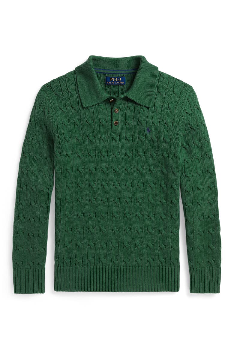 Kids' Cotton Cable Knit Pullover Sweater, Main, color, VERANO GREEN/ C0794