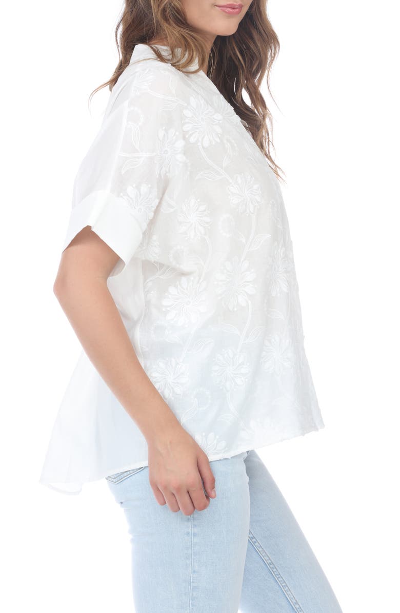 RAIN AND ROSE Embroidered Cotton Shirt, Alternate, color, White