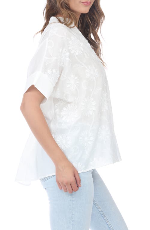 Rain And Rose Embroidered Cotton Shirt In White