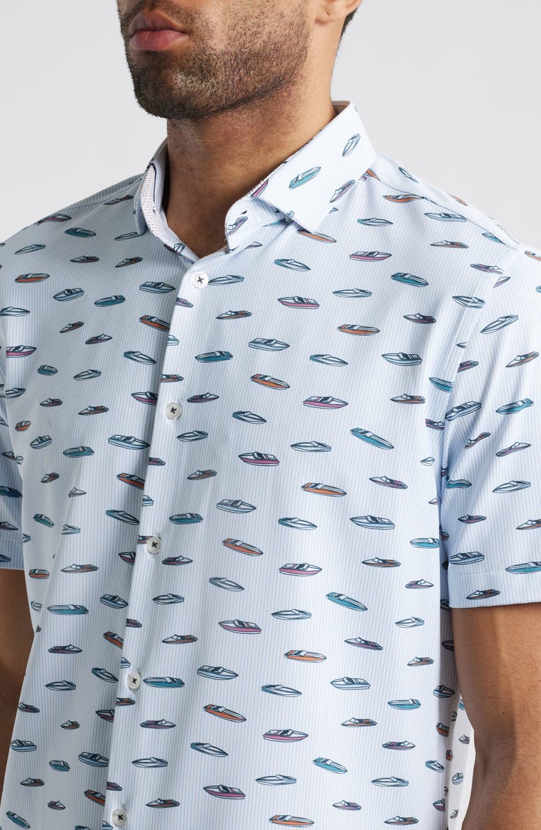 Stone Rose Speed Boat Performance Short Sleeve Button-Up Shirt, Alternate, color, 
