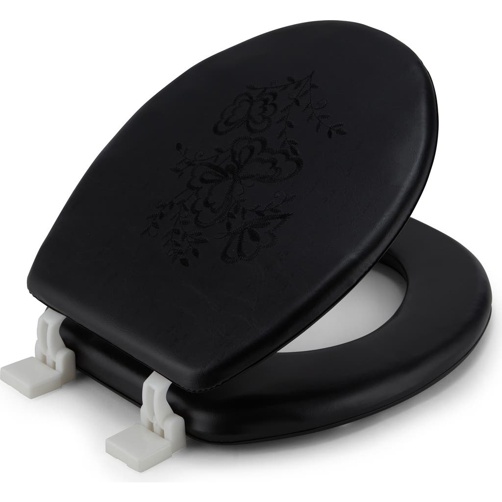 J&v Textiles J And V Textiles Embroidered Padded Soft Round Toilet Seat In Black