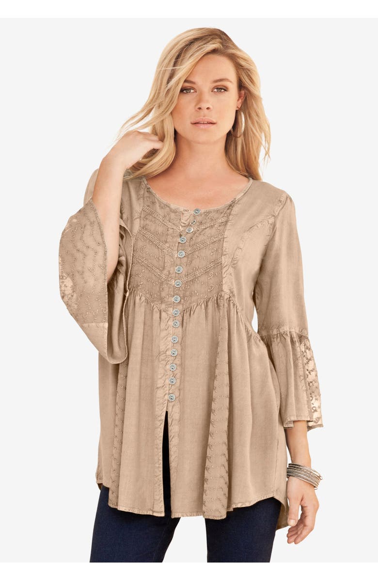 Roaman's Taylor Acid Wash Big Shirt, Alternate, color, New Khaki