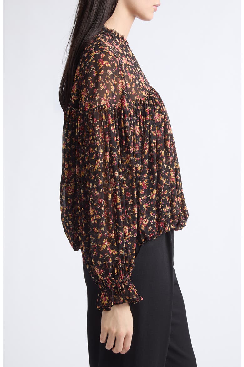 Pearl Long Sleeve Silk Chiffon Top, Alternate, color, NOIR MILLE- FLEUR