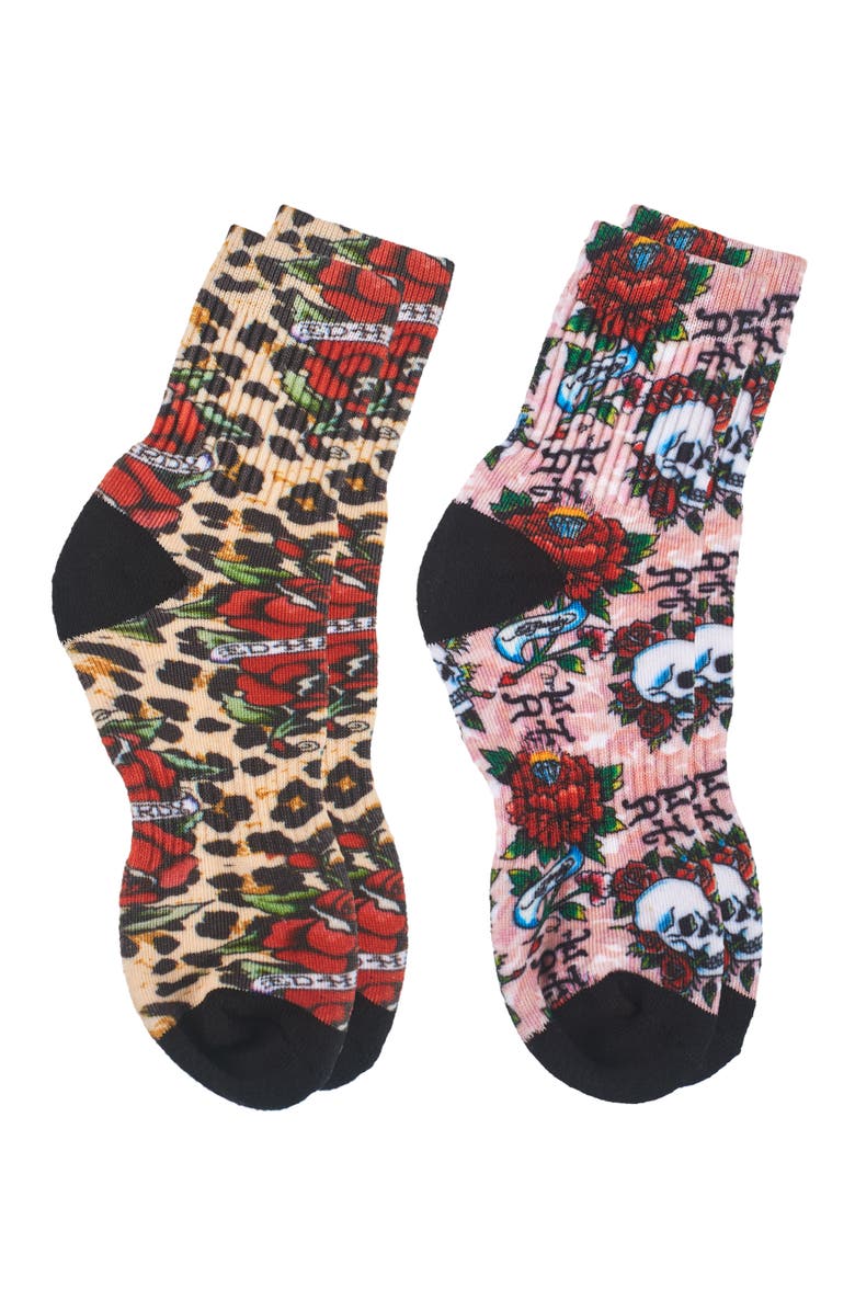 Ed Hardy 360 Print Flat Crew Sock 2-Pack, Alternate, color,