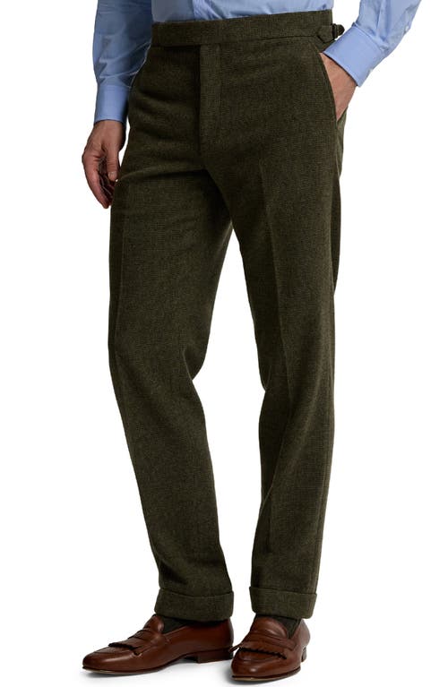 Ralph Lauren Purple Label Flat Front Wool & Silk Blend Tick Weave Suit Pants In Green