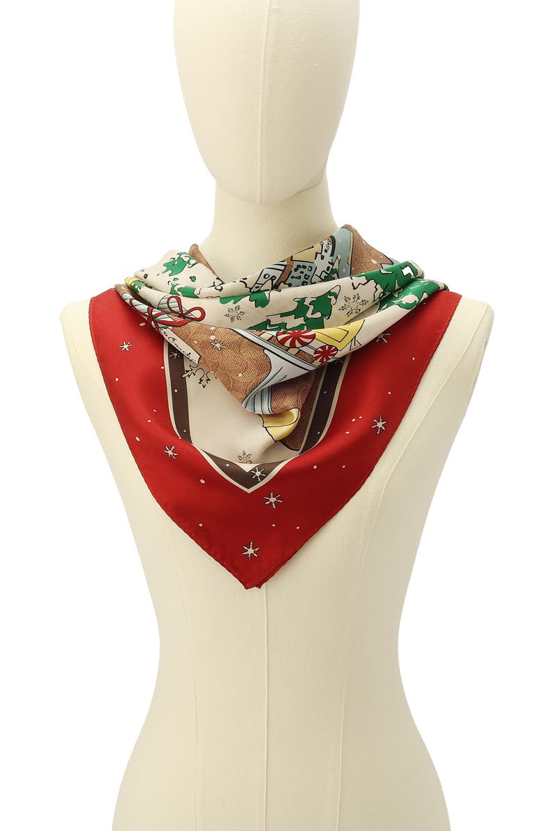 COACH Signature 'C' Central Park Scene Silk Scarf, Main, color, Tan Multi