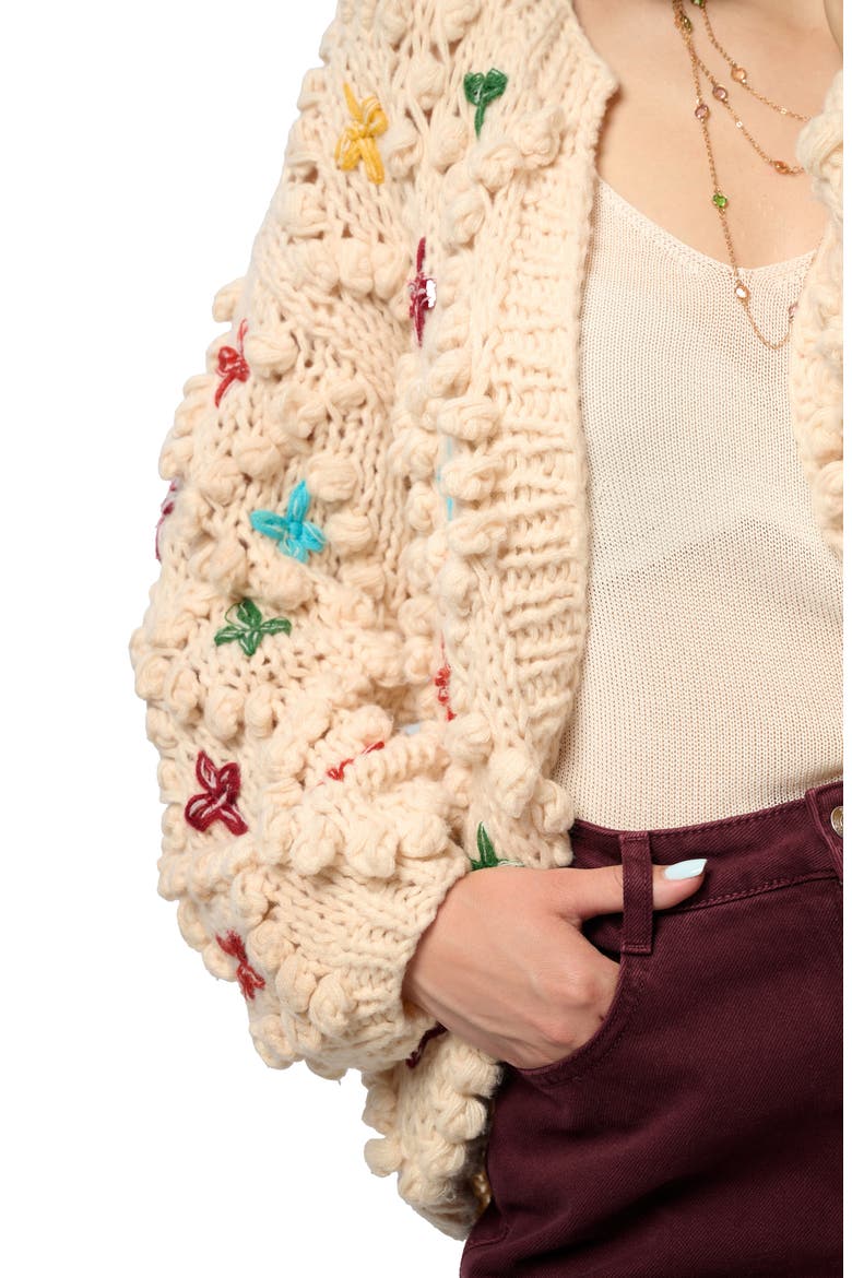 Aria Popcorn Knit Cardigan, Alternate, color, IVORY