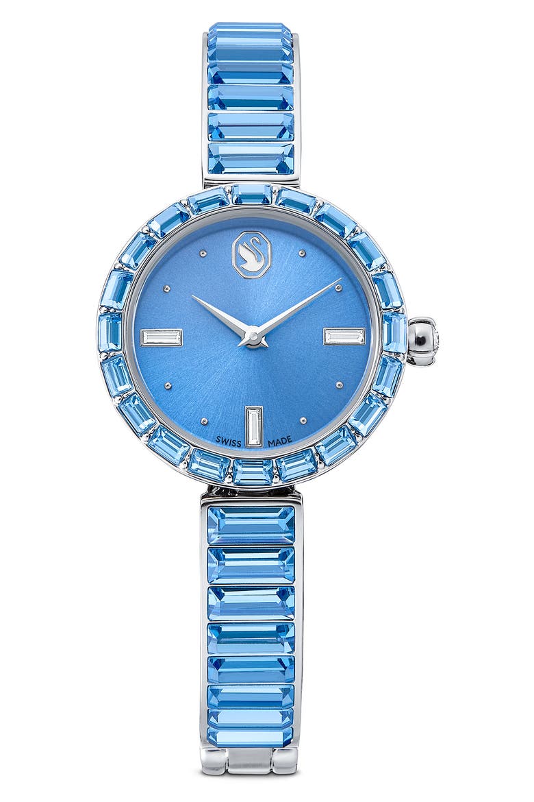Matrix Blue Baguette Crystal Bracelet Watch, 25mm, Main, color, BLUE