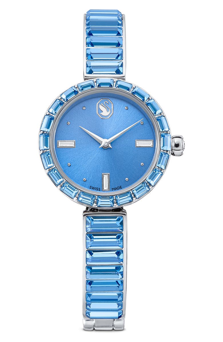 Swarovski Matrix Blue Baguette Crystal Bracelet Watch, 25mm, Main, color, Blue