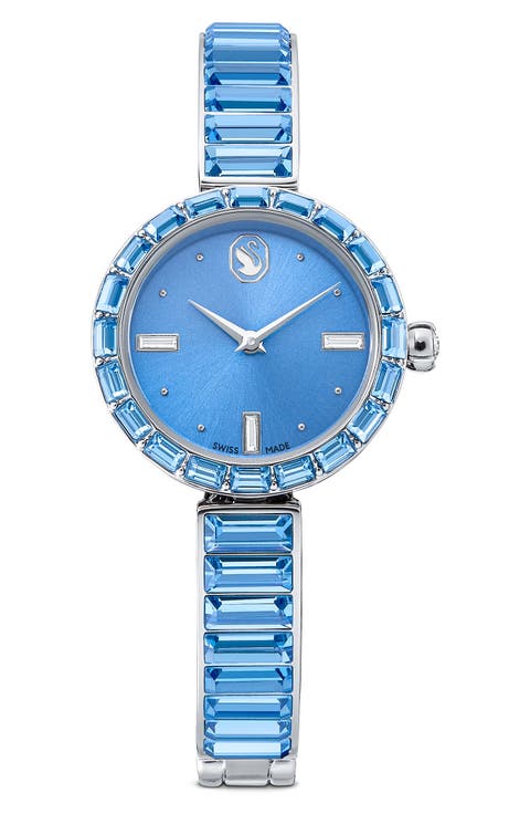 Matrix Blue Baguette Crystal Bracelet Watch, 25mm