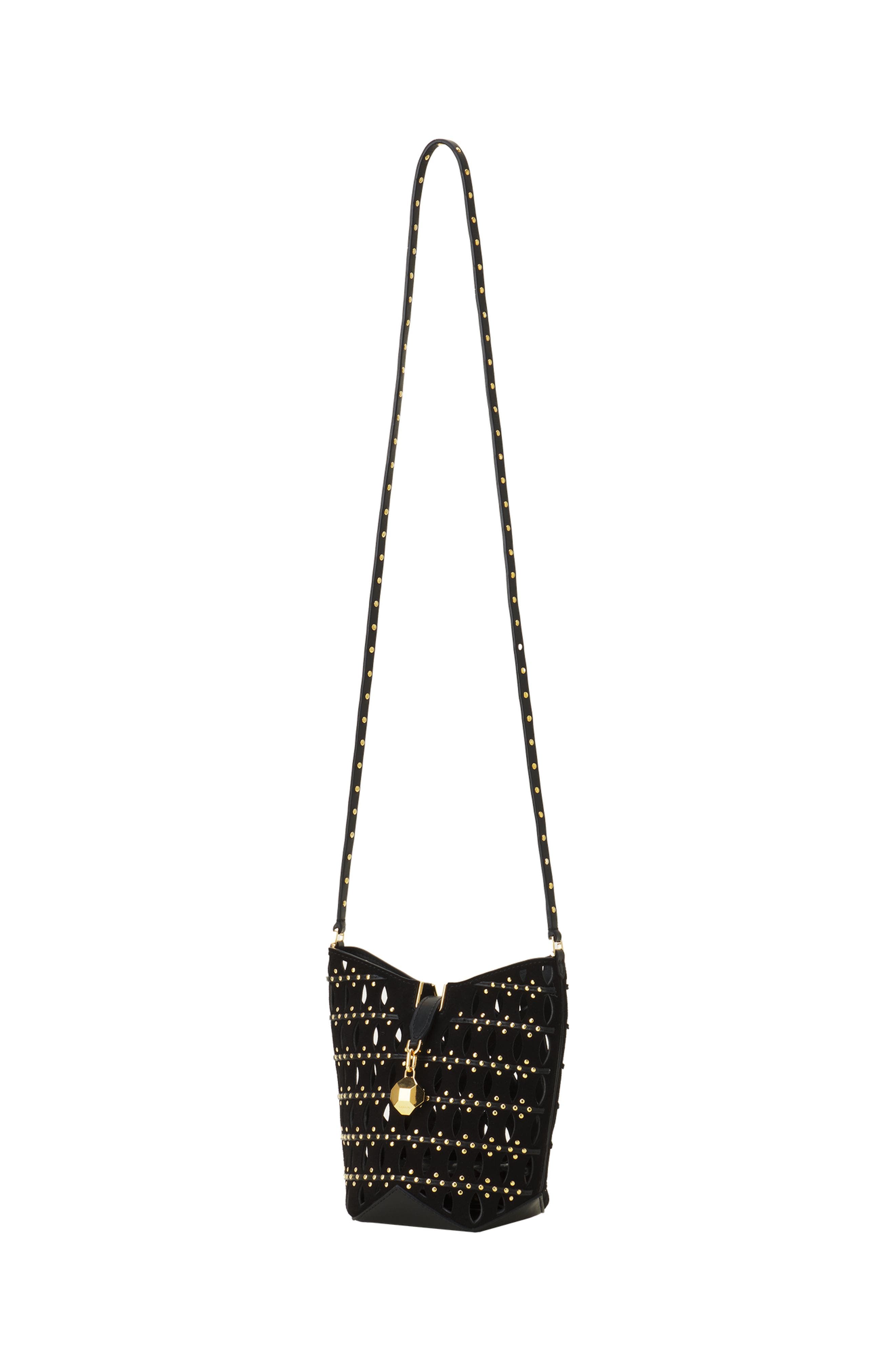 Lanvin Catch Nano By Lanvin Bucket Bag In Suede, Alternate, color, Black/Gold