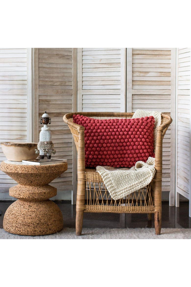 Cotton Bobbles Textured Throw Pillow - with Insert, Alternate, color, Cerise