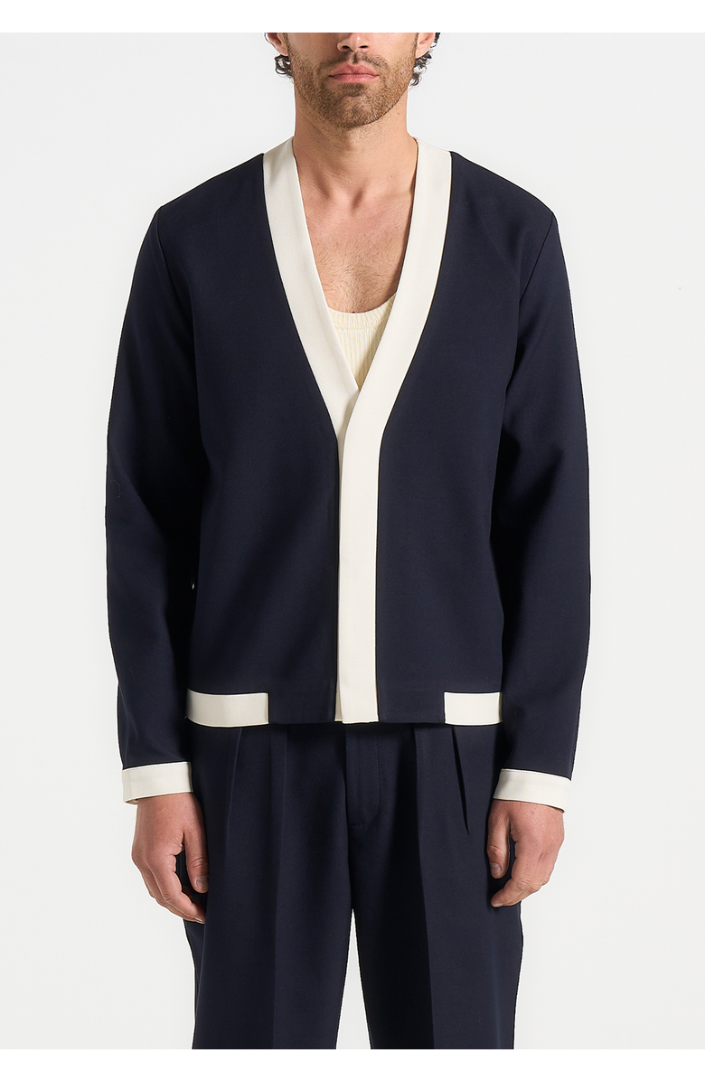 Manière De Voir Clovis Tailored Cardigan With Contrast Placket, Alternate, color, Navy/White