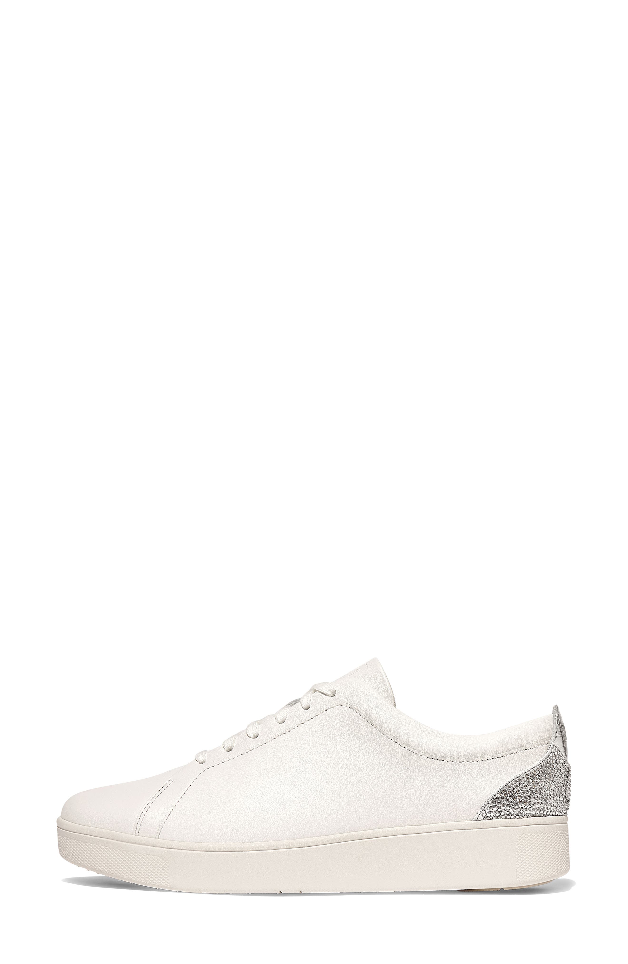 FitFlop Rally Crystal Backtab Leather Sneaker, Alternate, color, Urban White/ Silver