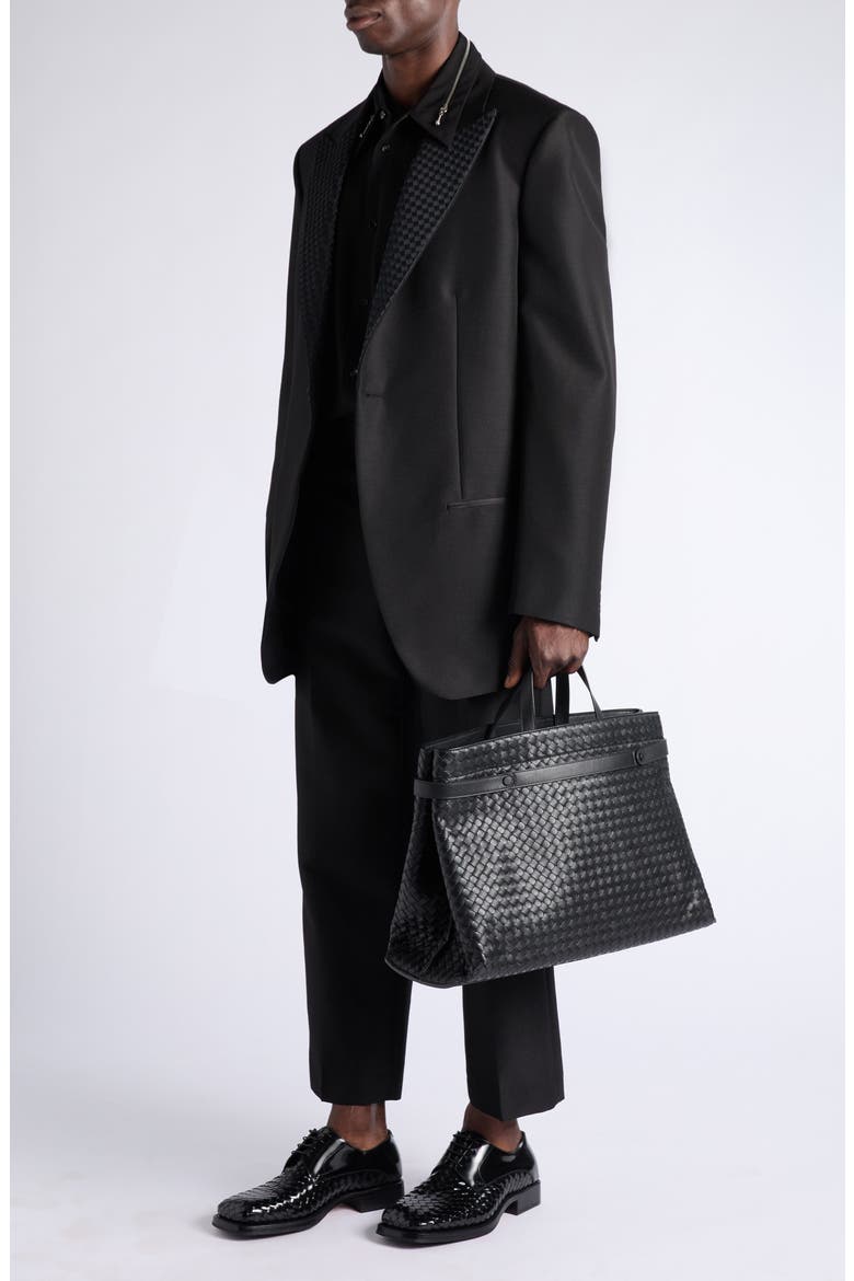 Black Mohair & Wool Intrecciato Peak Lapel Suit Jacket, Alternate, color, 1010 DOUBLE BLACK