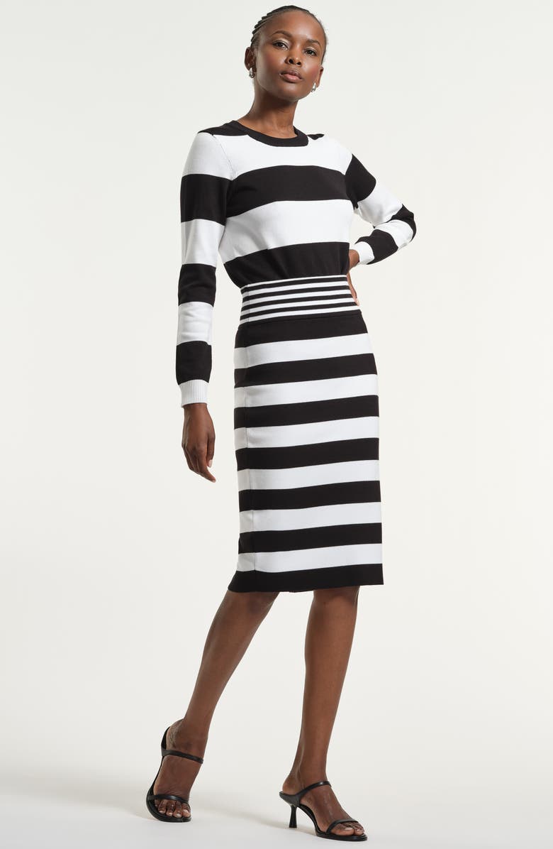 Isaac Mizrahi New York Mixed Stripe Knit Skirt, Alternate, color, Black/ White