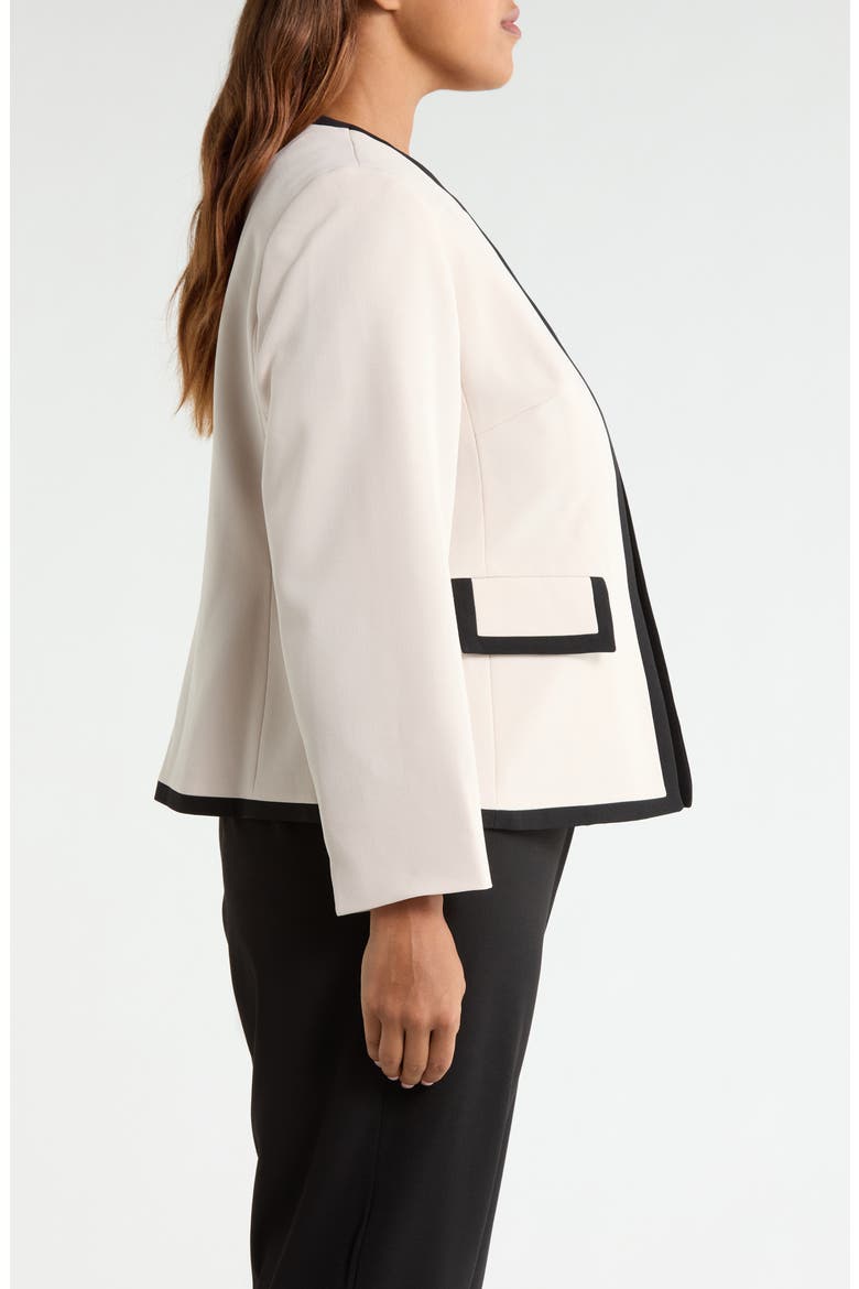 Framed Open Front Stretch Crepe Jacket, Alternate, color, PARCHMENT/ BLACK