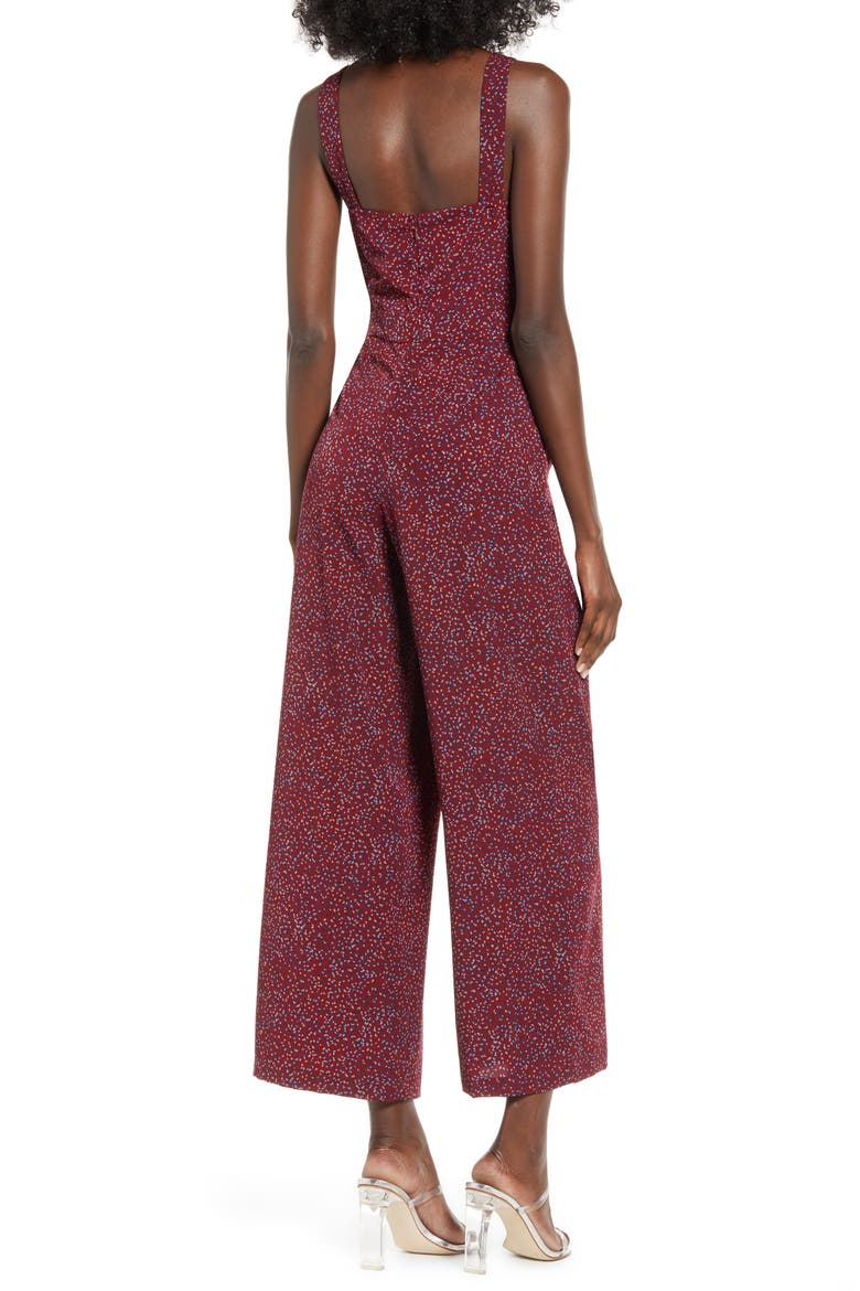 Sleeveless Cutout Jumpsuit, Alternate, color, WINE DOT