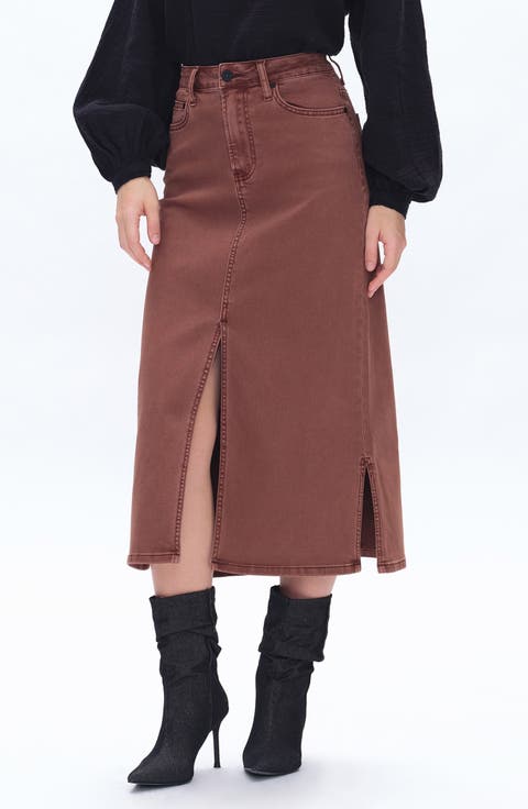 Lila Slit Hem Denim Midi Skirt