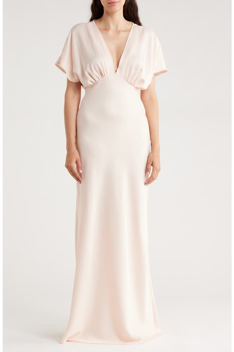 beaded faux wrap dress with dolman sleeves in rose gold Bianca Sequins Dolman Sleeve Dress