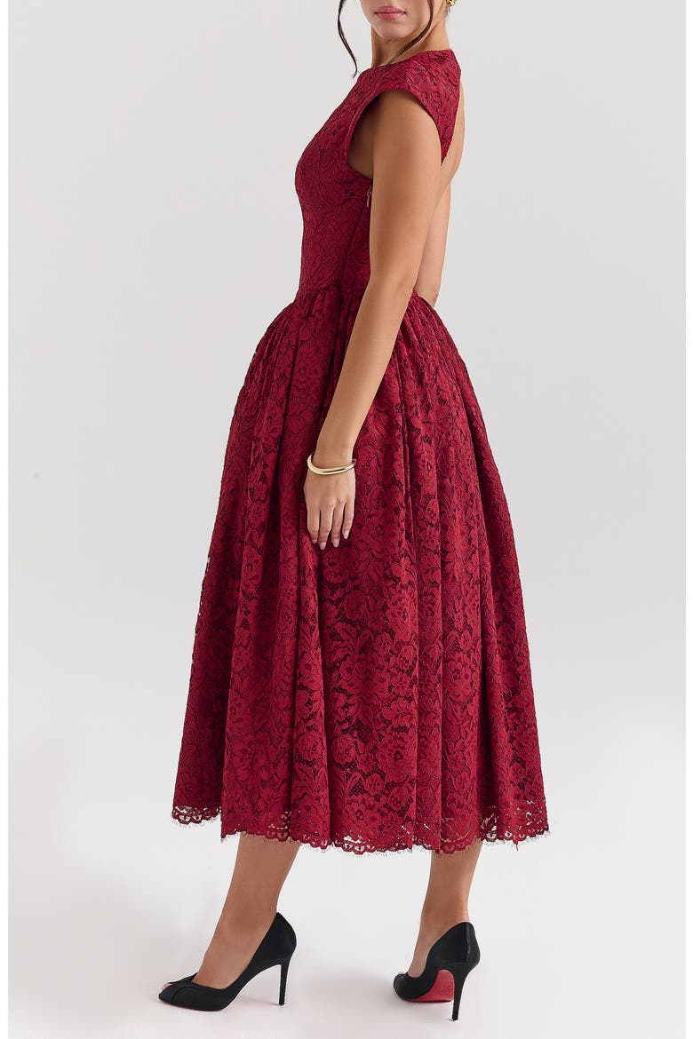 Debutante Open Back Lace Midi Dress, Alternate, color, ROSE LACE