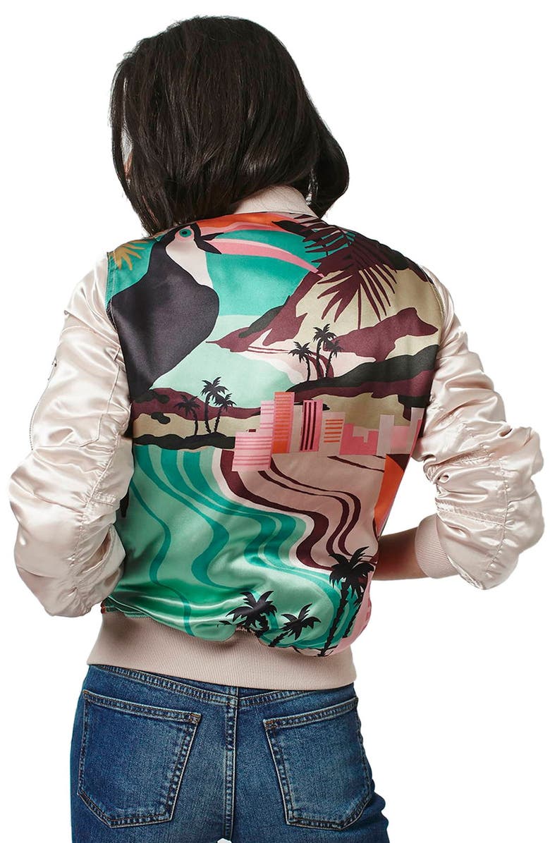 Topshop 'Rio Parrot' MA1 Bomber Jacket, Alternate, color, 