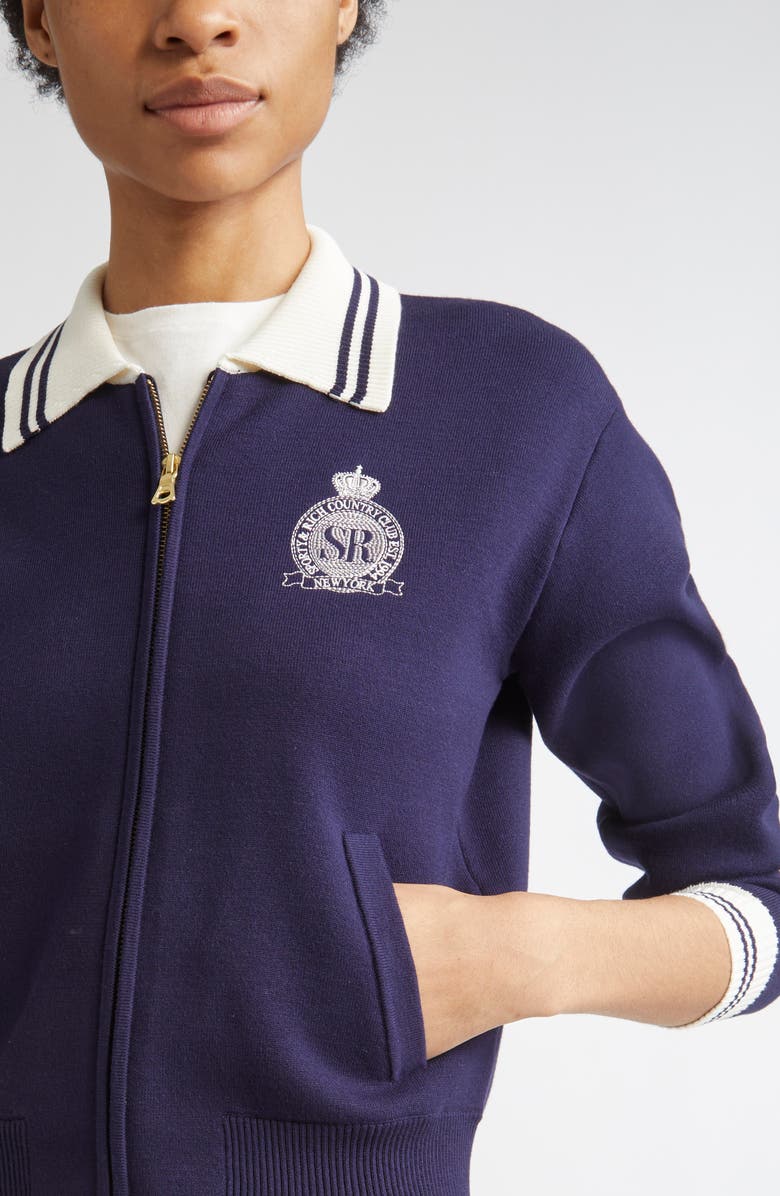 Sporty & Rich Royal Club Embroidered Zip Cardigan, Alternate, color, Dark Navy