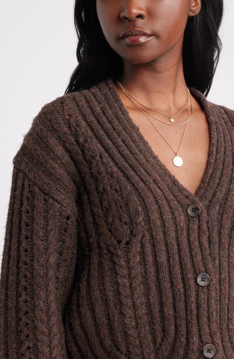 Treasure & Bond Chevron Hem Cable Cardigan, Alternate, color, Brown Malicacia