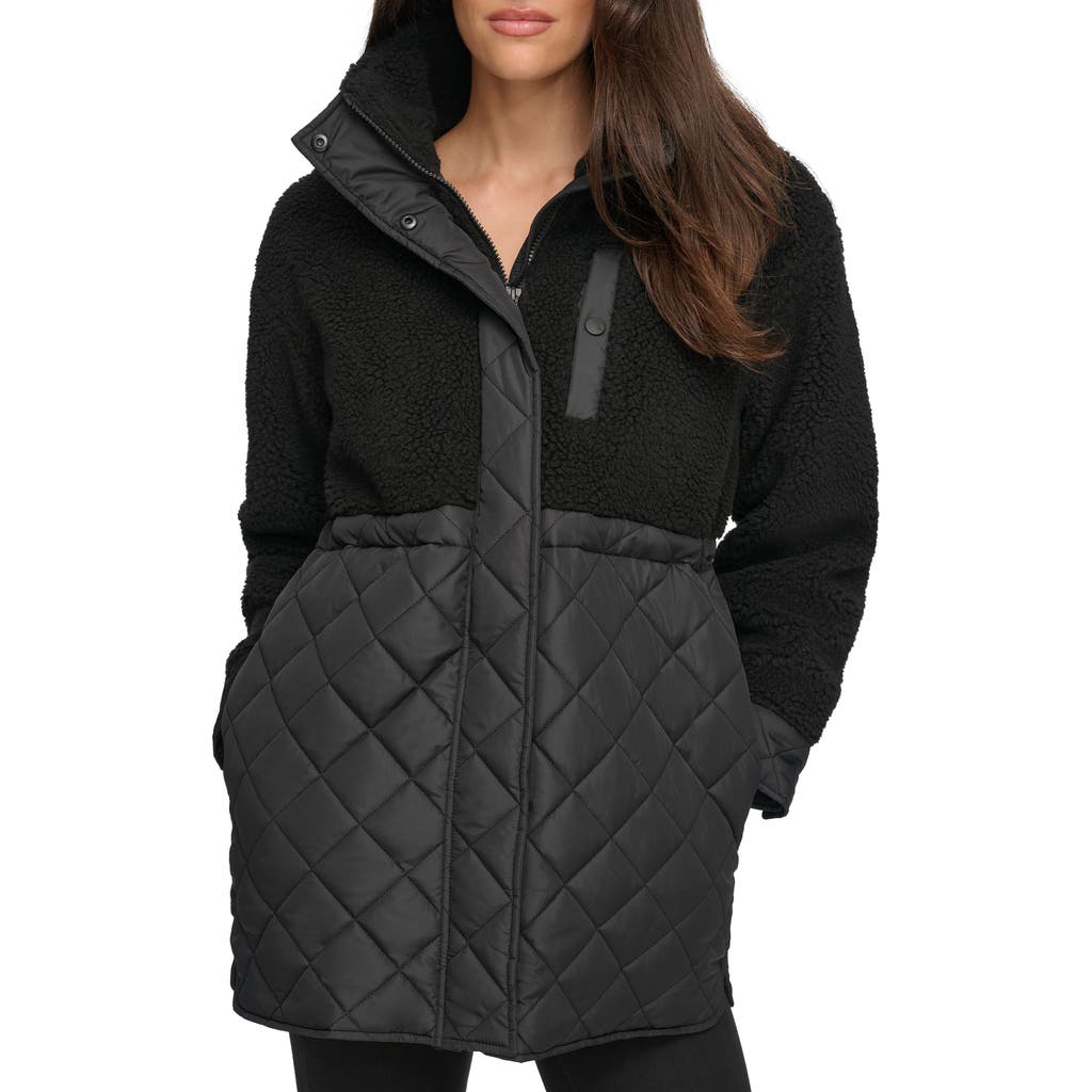 Andrew Marc Sport Mixed Media Faux Shearling Quilted Jacket In Black