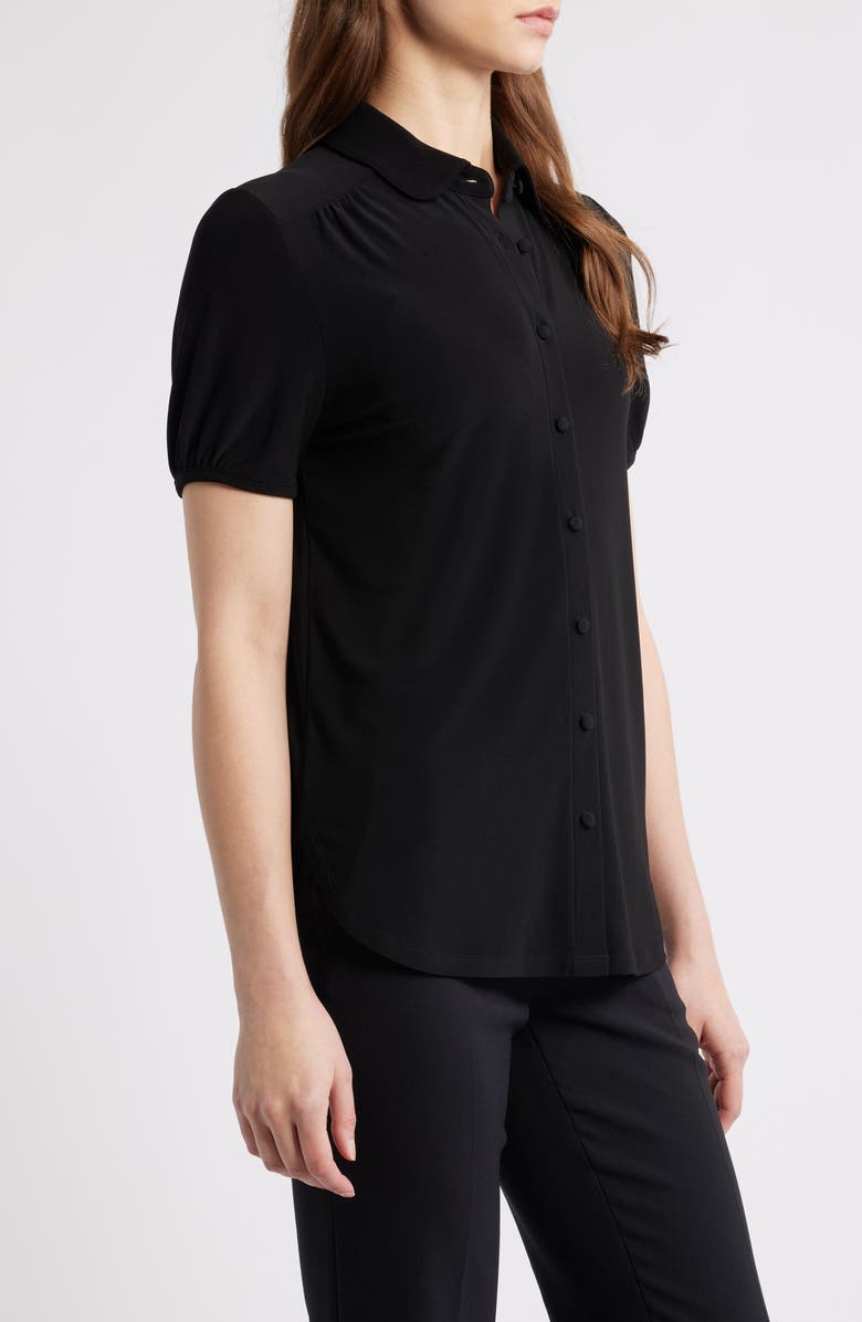 Anne Klein Collared Short Sleeve Button-Up Shirt, Alternate, color, Anne Black
