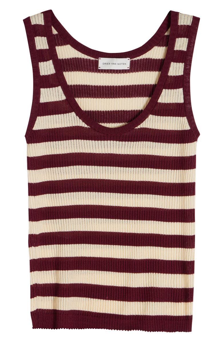 Dries Van Noten Tova Bis Stripe Cotton Rib Tank, Alternate, color, Bordeaux
