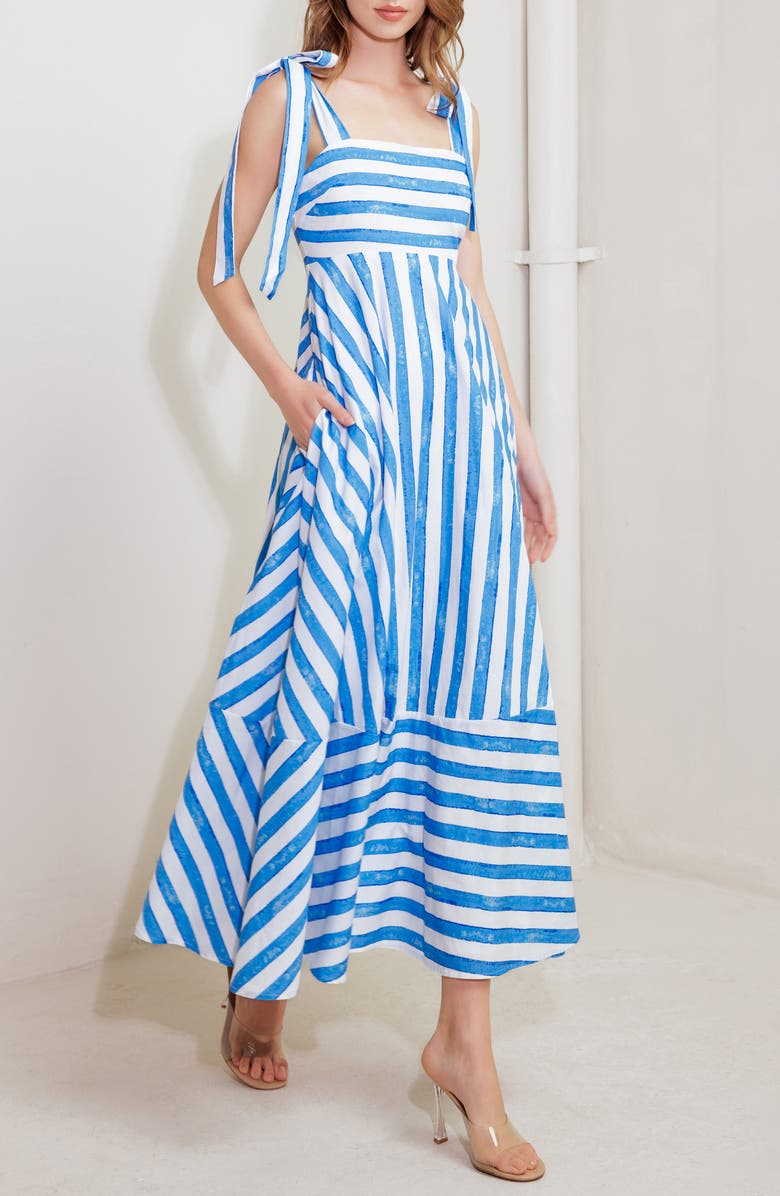 FREEMARKET Tie Strap Maxi Dress, Alternate, color, Blue