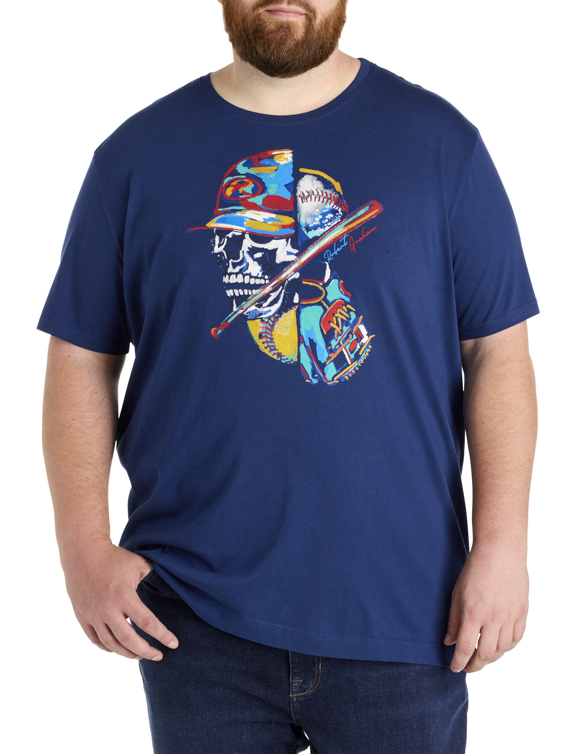 Robert Graham DXL Big & Tall  Skull Slugger Graphic Tee in Navy 