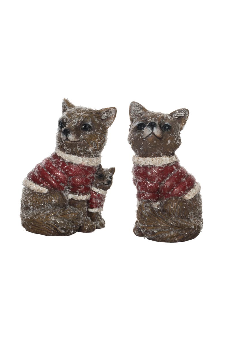 Transpac Resin Bundled Up Woodland Fox Figurine Set of 2 Christmas Decor, Main, color, 