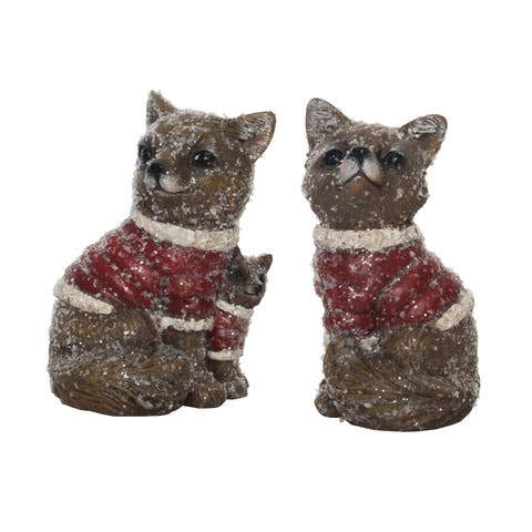 Resin Bundled Up Woodland Fox Figurine Set of 2 Christmas Decor