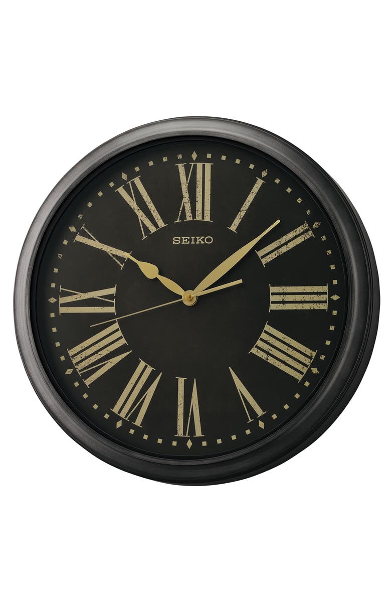 Seiko Splash Resistant Outdoor Wall Clock, Main, color, Black