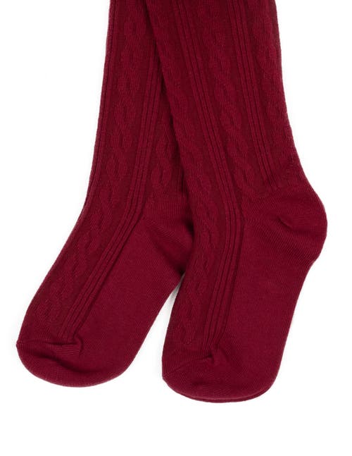 Leveret Girls Cable Knit Tights, Cotton Blend In Burgundy