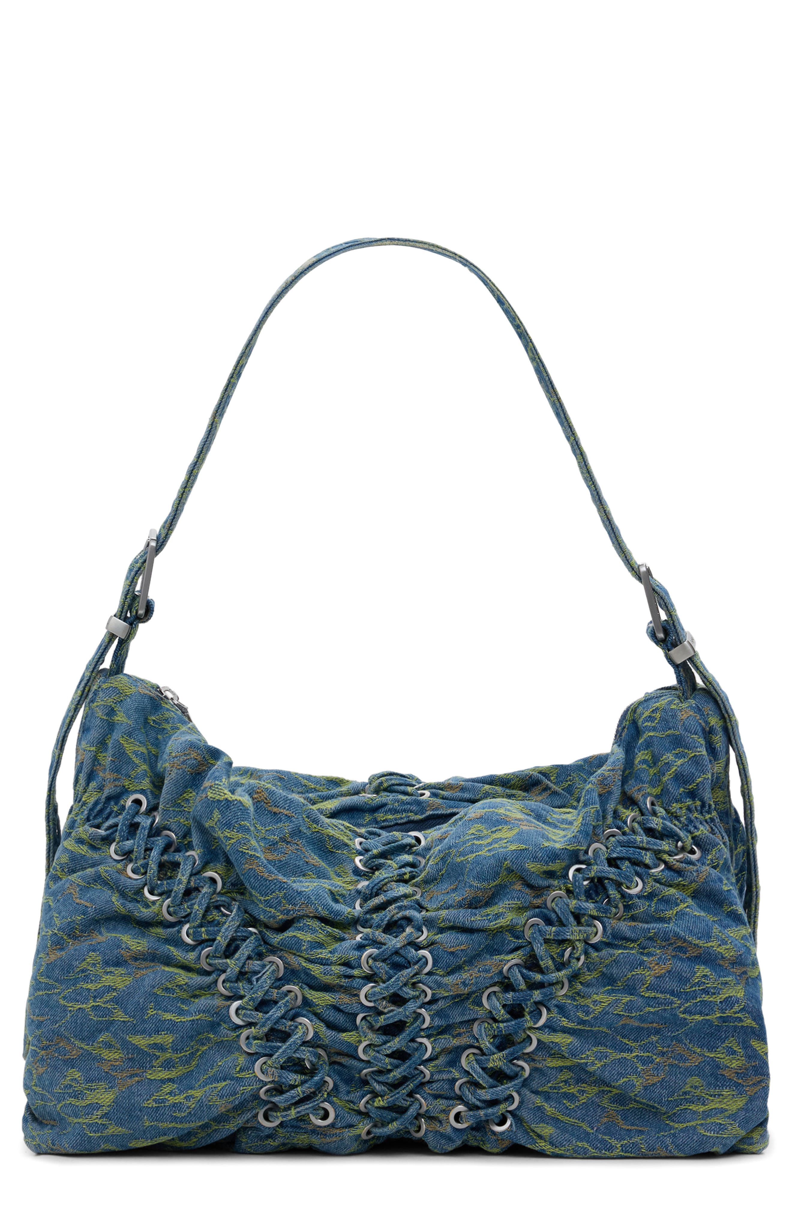 Desigual Lace-Up Denim Shoulder Bag, Main, color, Blue