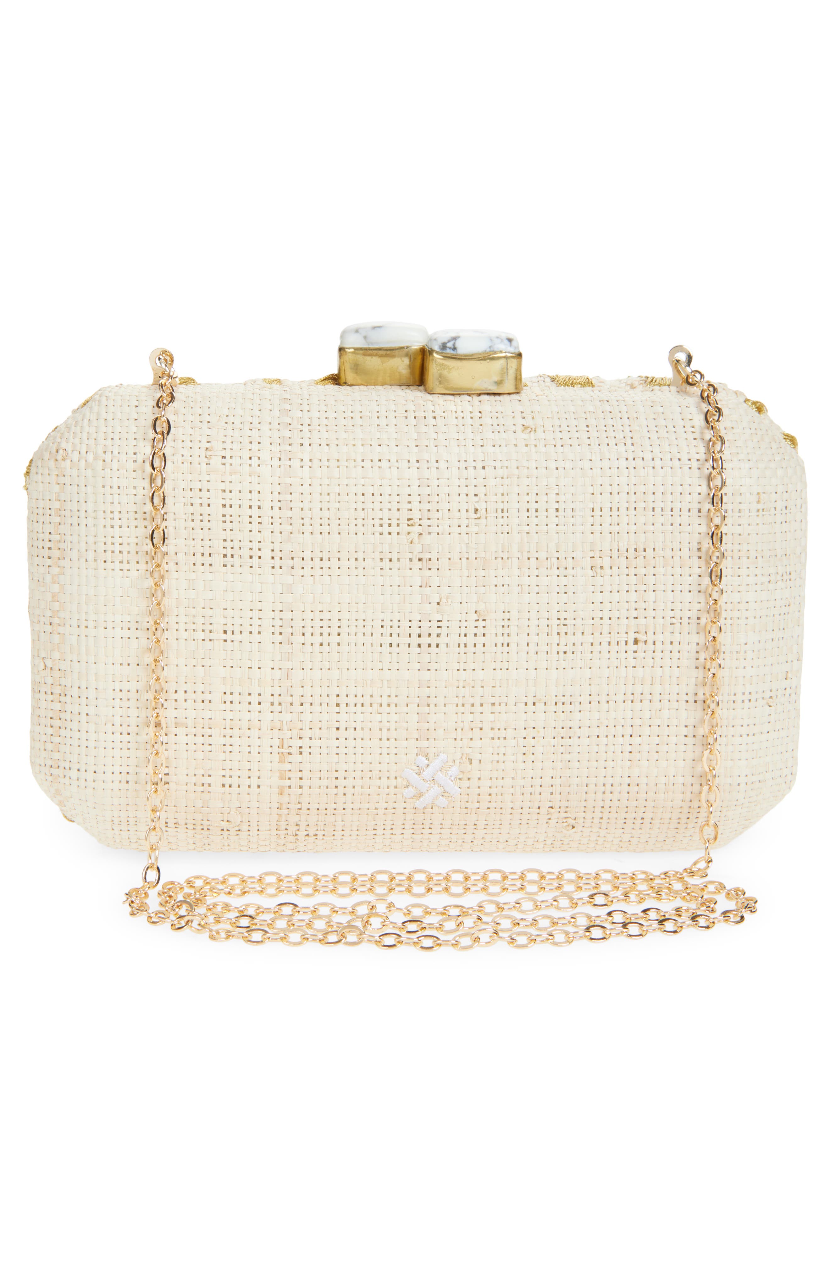 Pamela Munson Le Zoo Raffia Clutch, Alternate, color, Gold