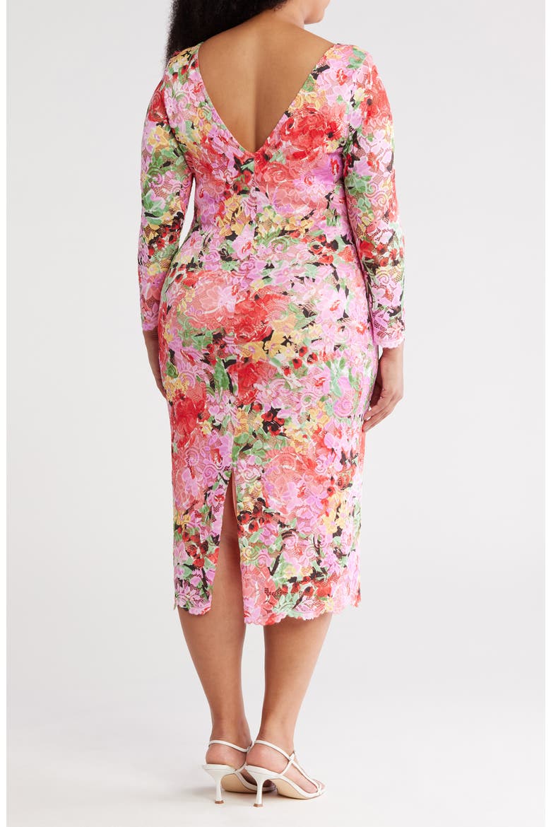 Floral Long Sleeve Lace Midi Dress, Alternate, color, PINK MULTI