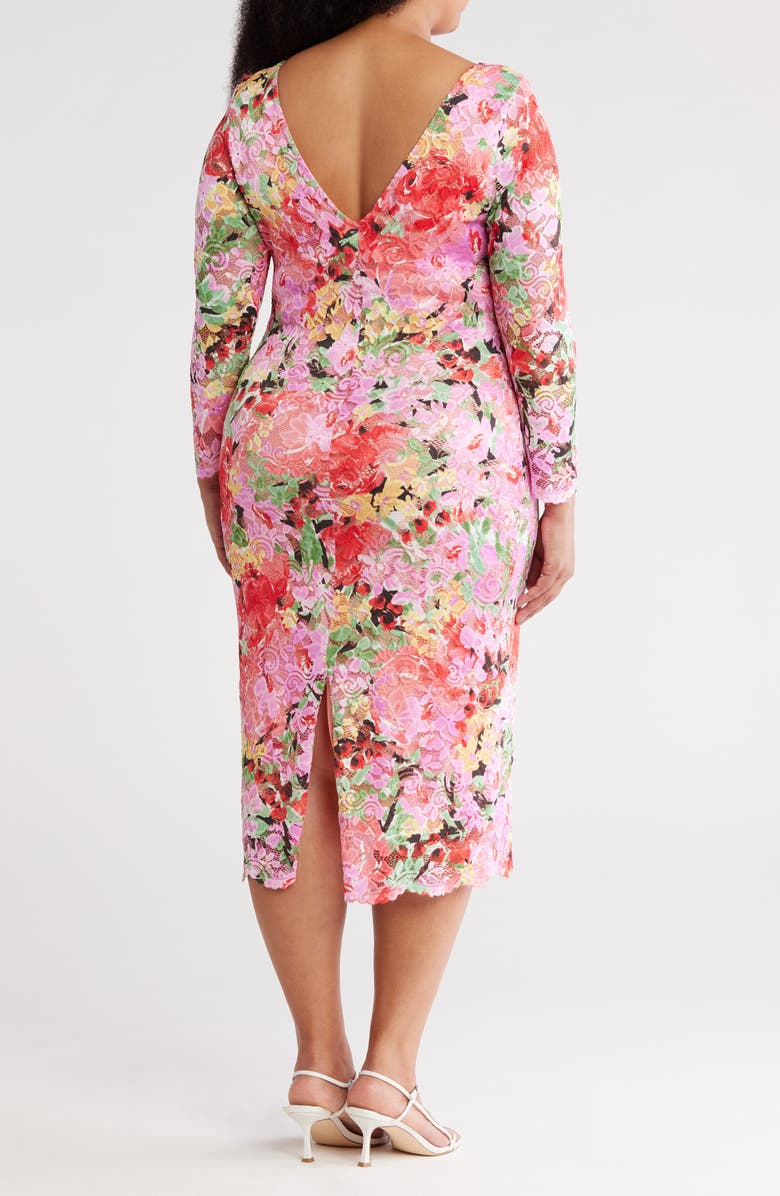 Marina Floral Long Sleeve Lace Midi Dress, Alternate, color, Pink Multi