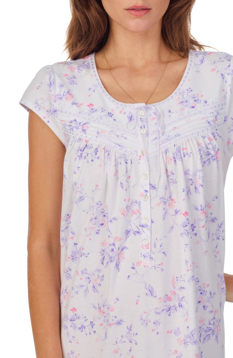 Eileen West Floral Cap Sleeve Short Cotton Jersey Nightgown, Alternate, color,