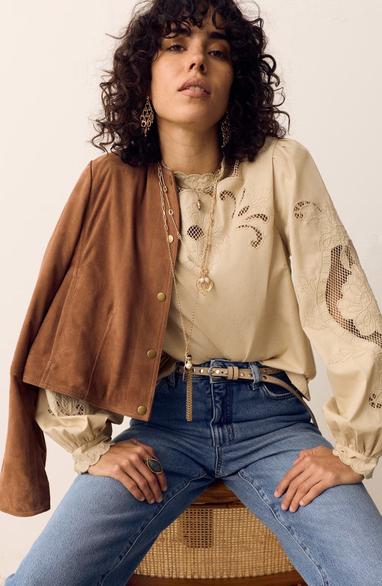 PER UNA BY M&S Cutwork Blouse, Alternate, color, Sandstone Brown