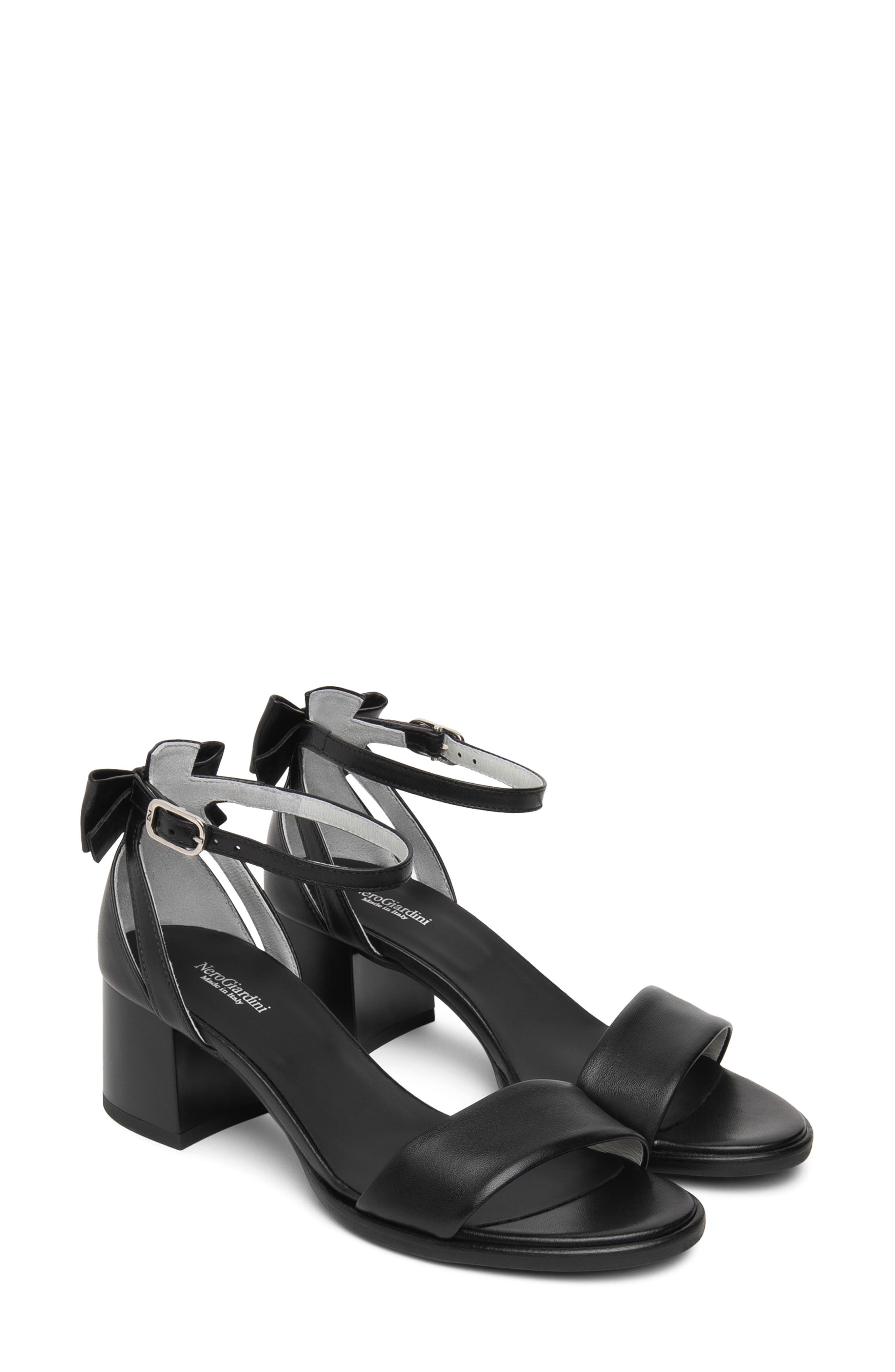 NeroGiardini Ankle Strap Block Heel Sandal, Main, color, Black