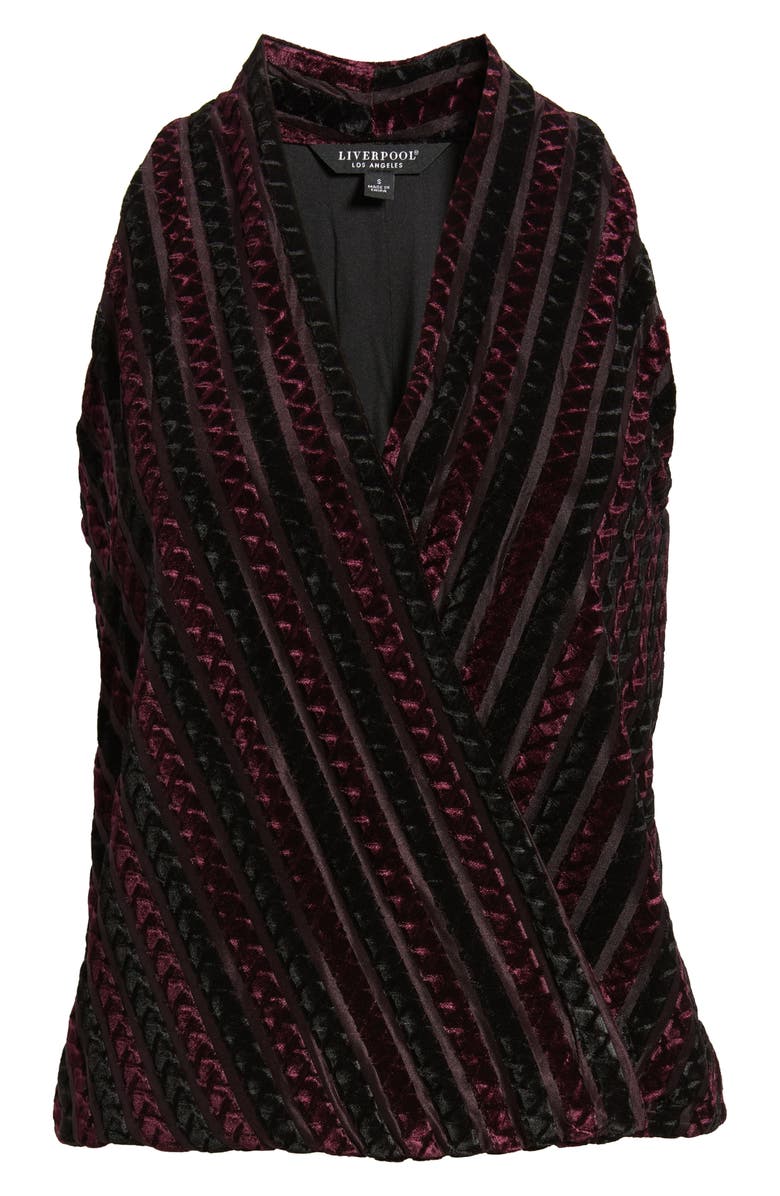 Liverpool Los Angeles Sleeveless Surplice Velvet Top, Alternate, color, Black Burgundy Stripe