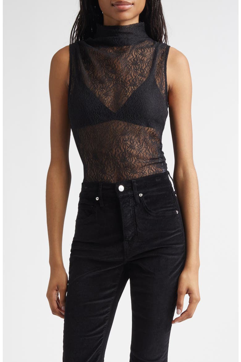 Mylie Lace Mock Neck Sleeveless Top, Main, color, BLACK