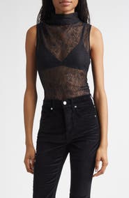 Veronica Beard Mylie Lace Mock Neck Sleeveless Top
