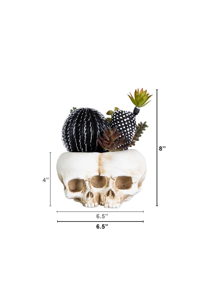 8-in Artificial Halloween Succulent Garden in Double Skull Planter, Alternate, color, White/Purple