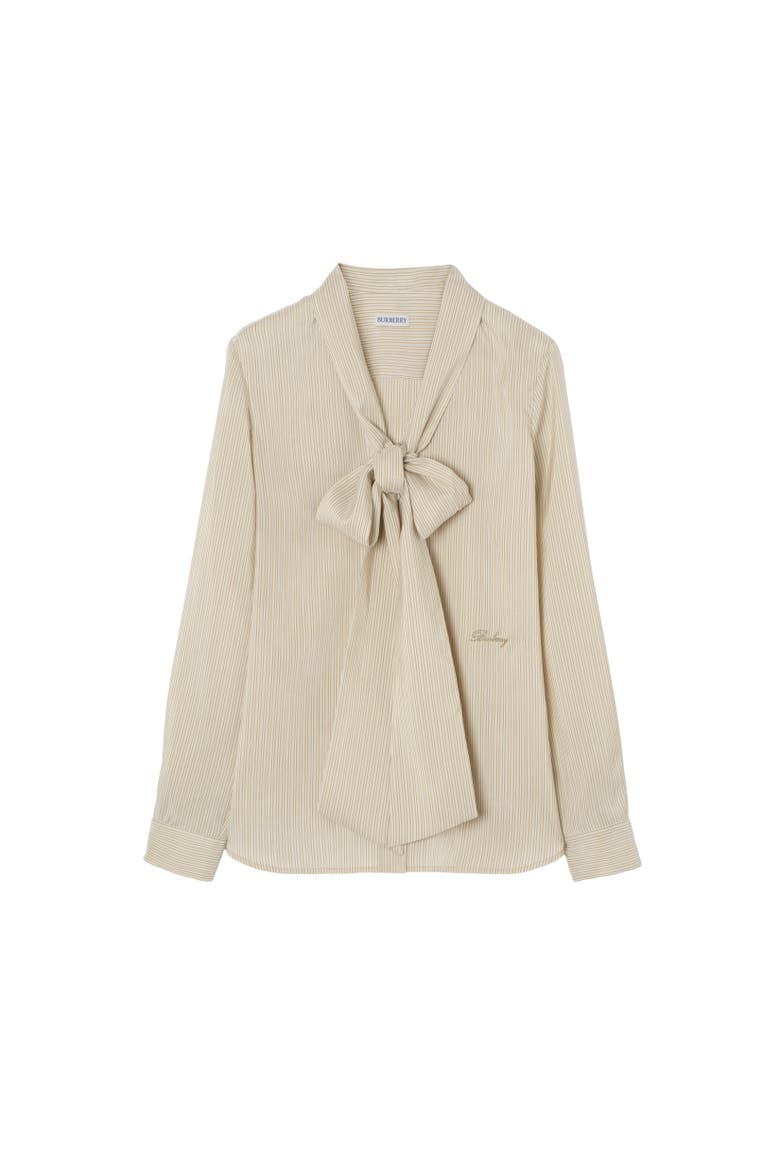 Striped Silk Scarf Blouse, Alternate, color, Dune beige/chalk white