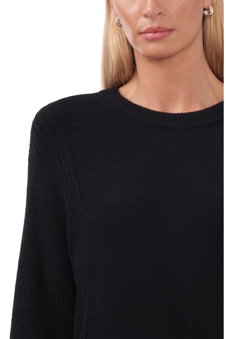 Pointelle Sleeve Crewneck Sweater, Alternate, color, RICH BLACK